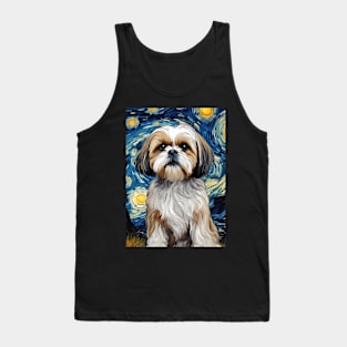 Cute Shih Tzu Dog Breed Painting in a Van Gogh Starry Night Art Style Tank Top